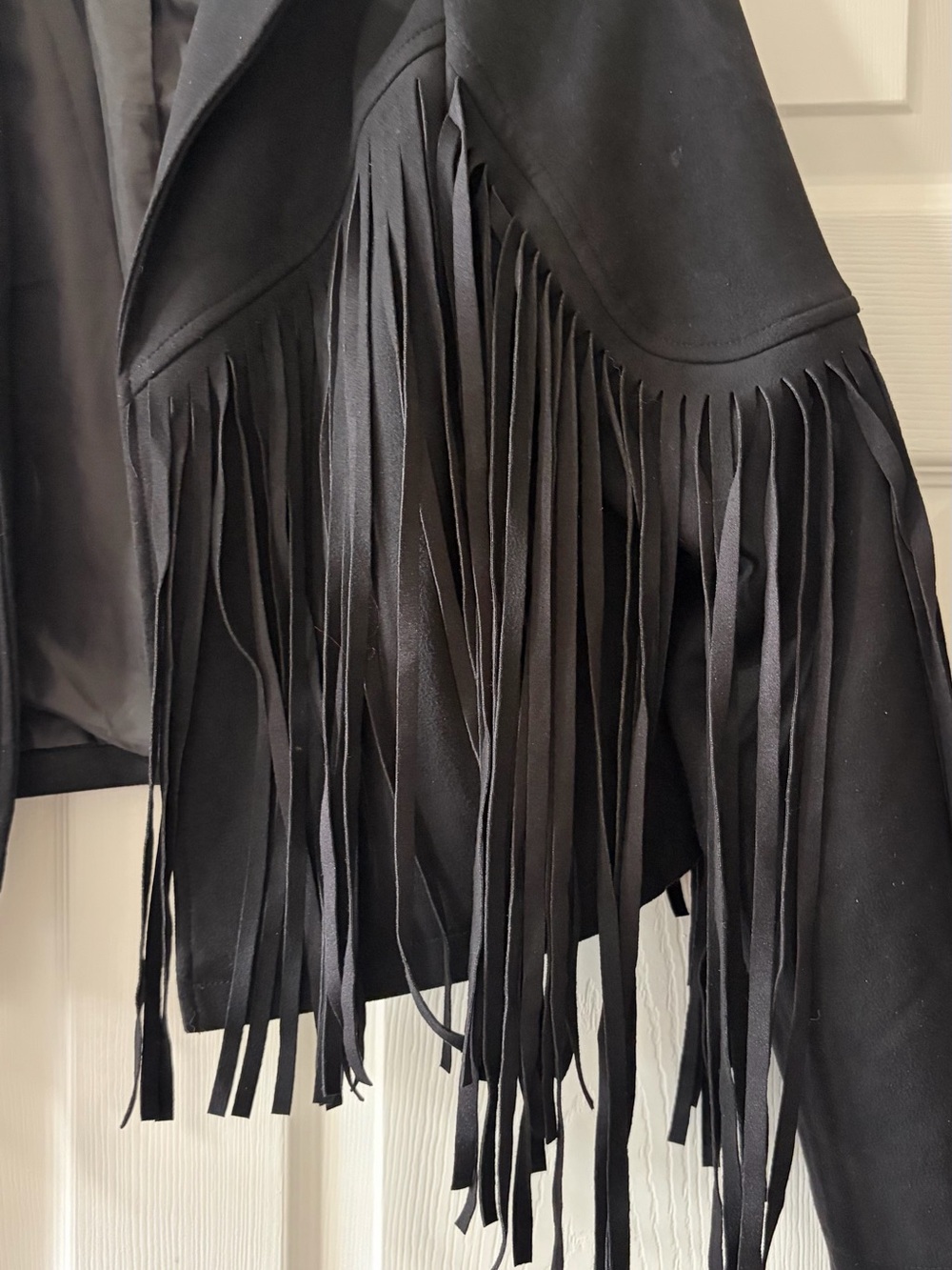 Western Black Fringe Cropped Suede Jacket - Picture 3 of 6